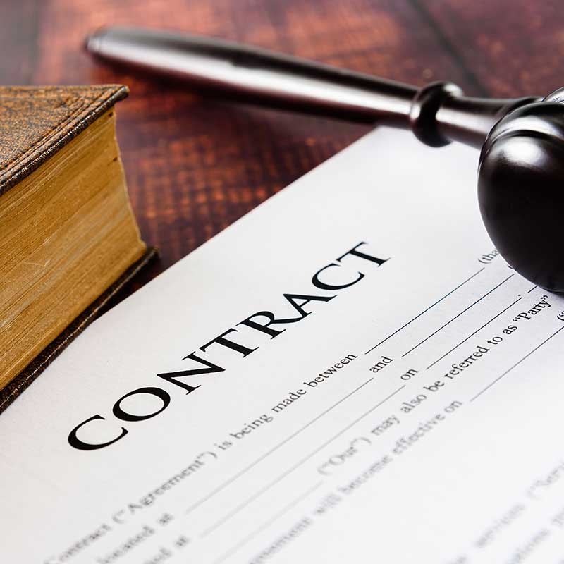 Gavel on top of a contract